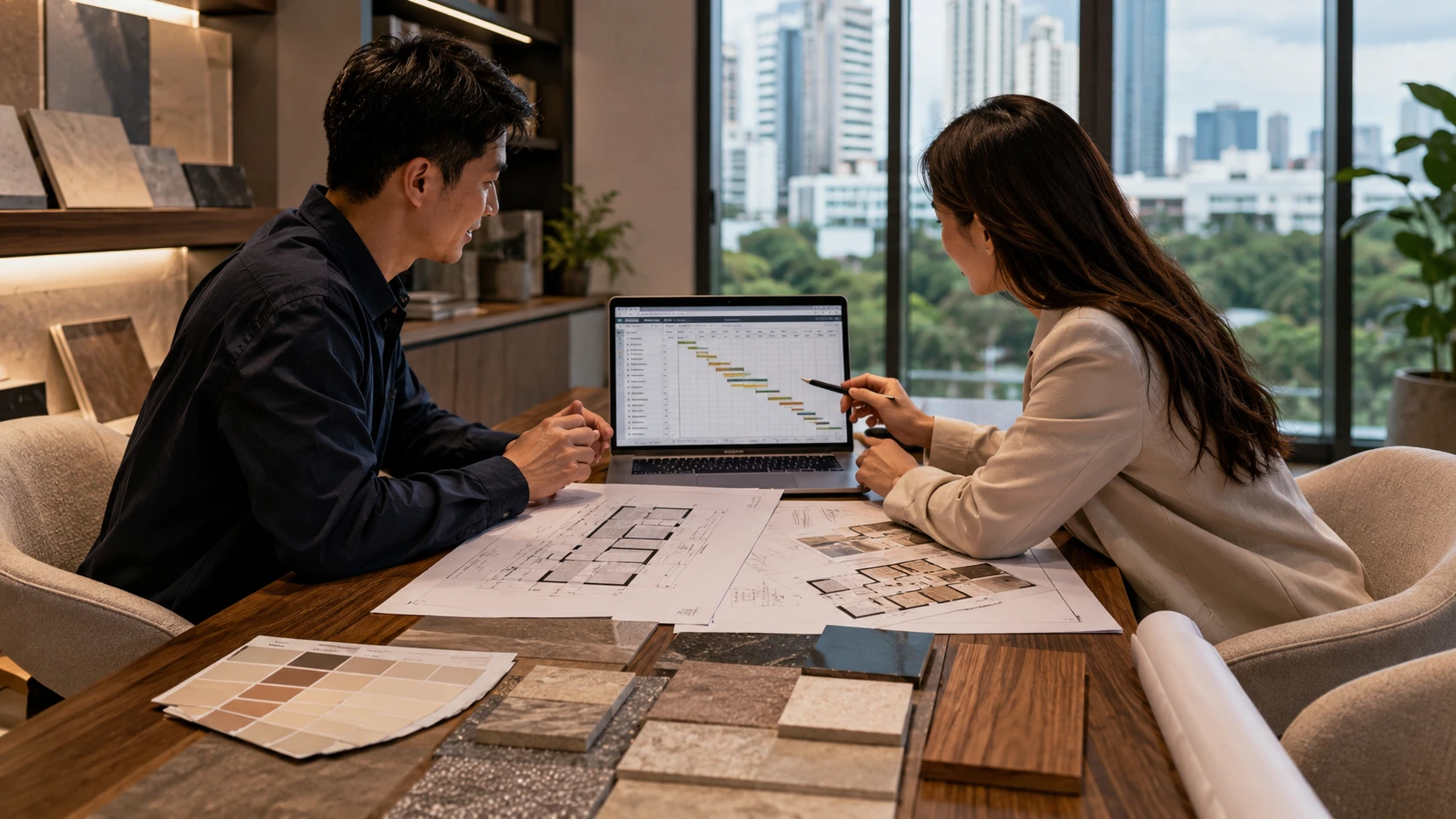 Singapore renovation timeline planning with floor plans and project schedule