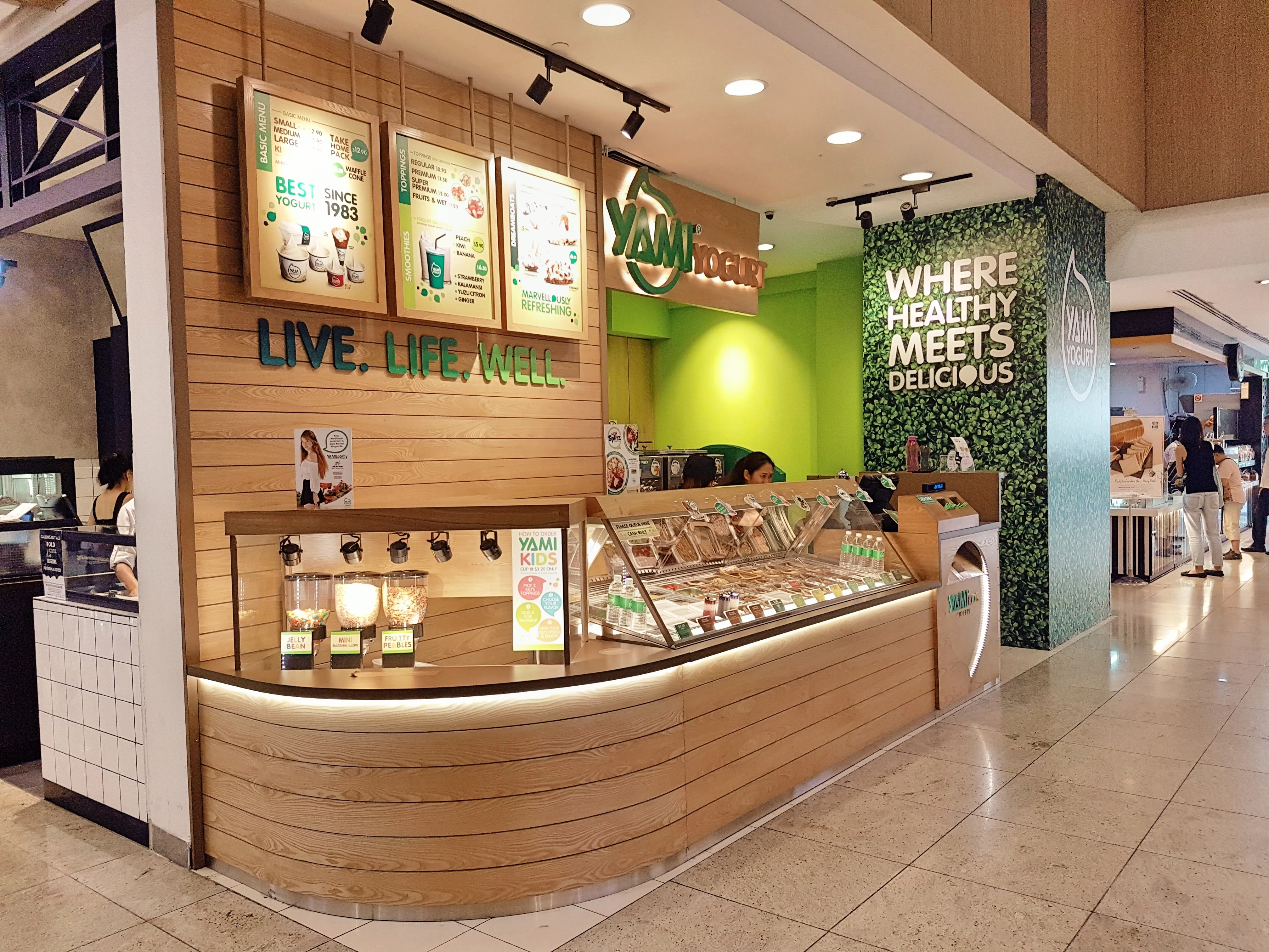 Modern Yogurt Ice Cream Shop Renovation Light Wood - Commercial renovation project by ID Work Studio Singapore