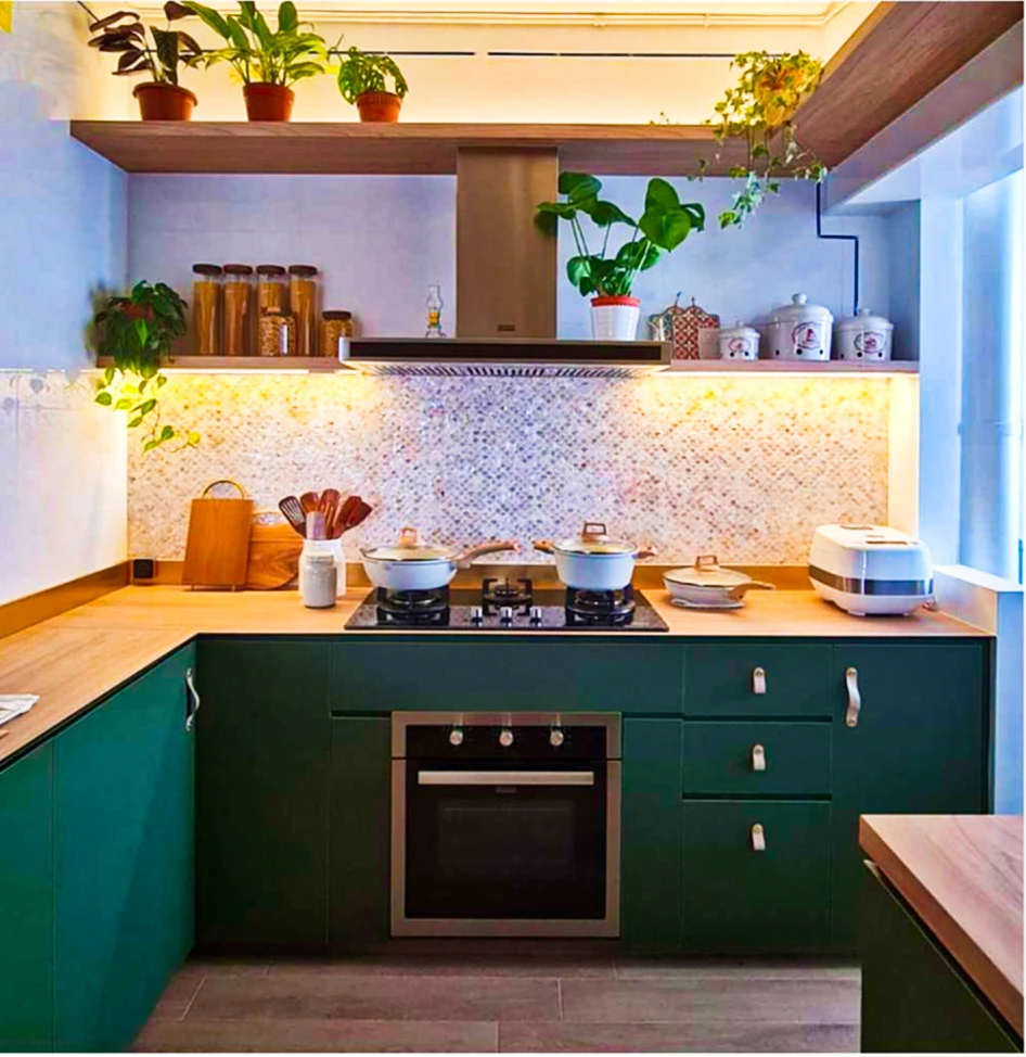 Emerald Green Modern Hdb Kitchen Cabinetry - Residential renovation project by ID Work Studio Singapore