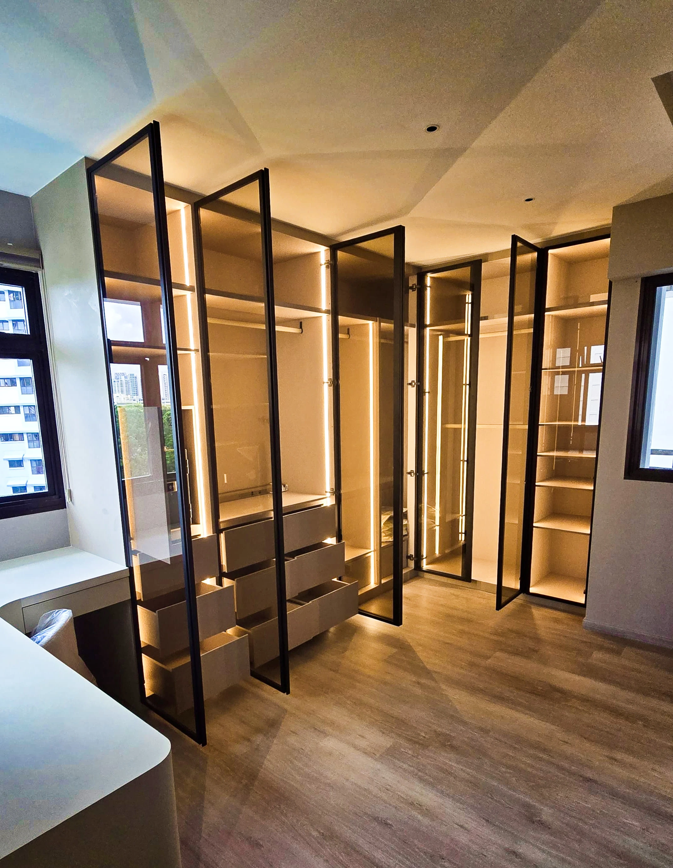 Industrial Glass Partition Wardrobe Hdb Bukit Merah - Residential renovation project by ID Work Studio Singapore