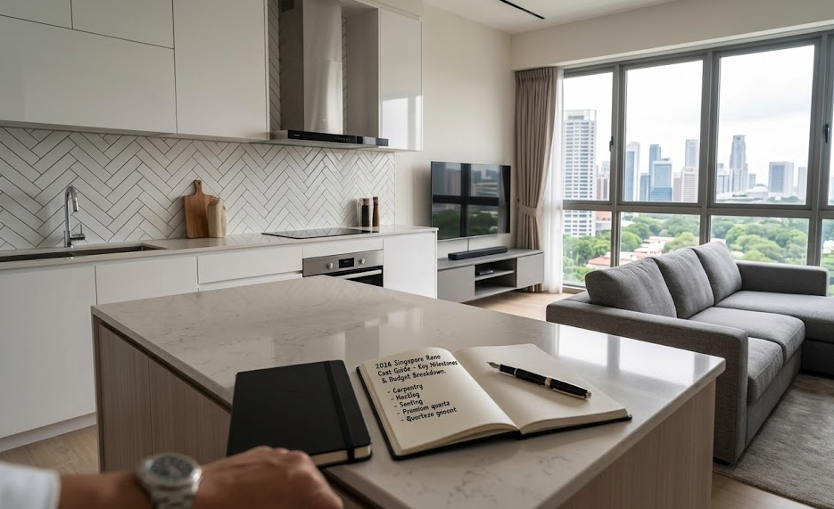 Large format tiles 600x1200 used in modern Singapore interior