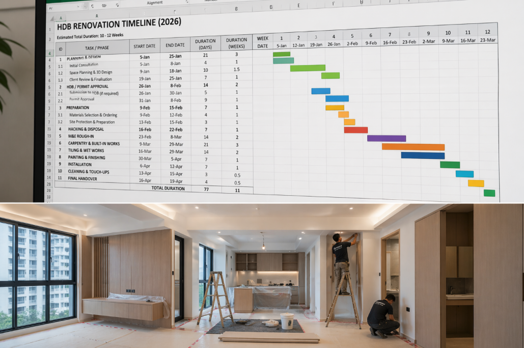 Renovation Gantt chart showing sequencing of works in Singapore renovation
