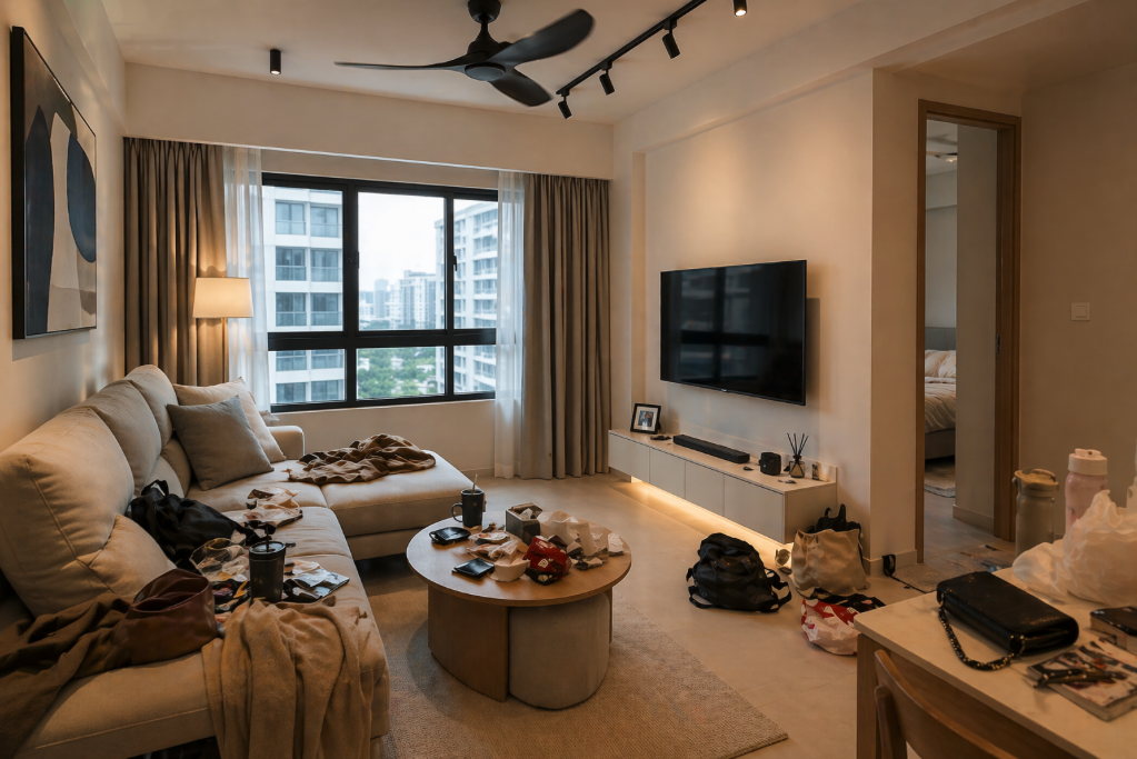 Example of poor storage planning leading to clutter in a compact home