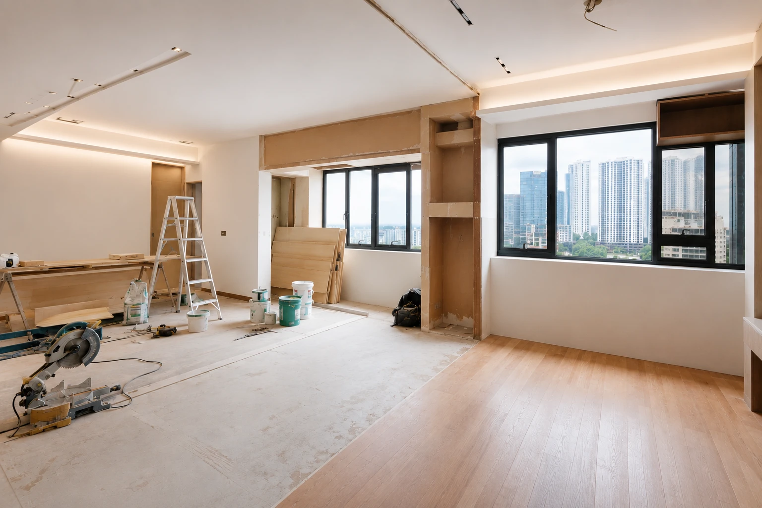 Warm Singapore HDB living room renovation with premium interior design details