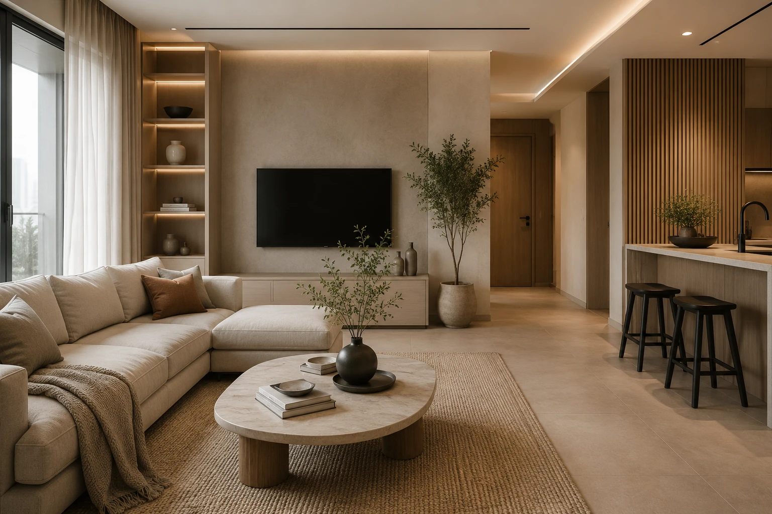 Singapore homeowner reviewing renovation quotation with material samples and floor plan